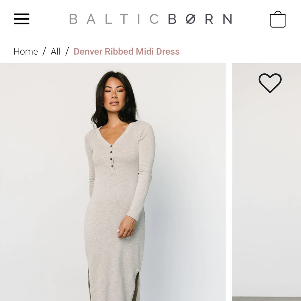 BALTIC BORN Denver Ribbed MIDI Dress Light Grey